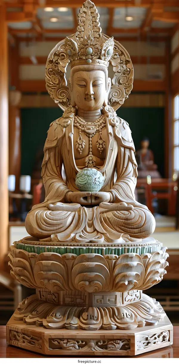 Wooden Buddha Statue in Temple