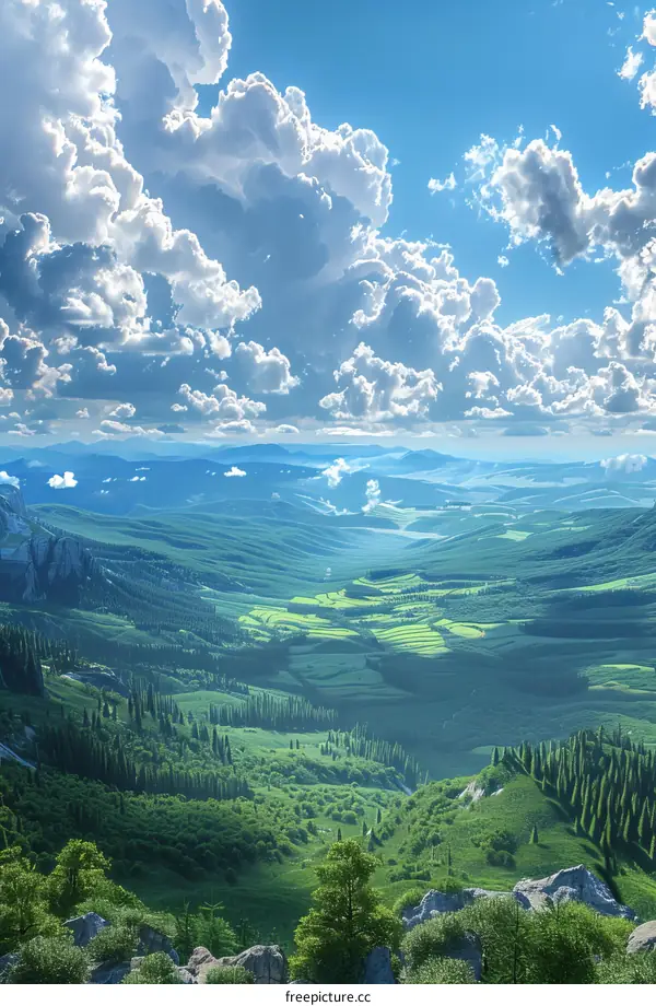 Beautiful Mountain Valley Scenery Under a Cloudy Sky