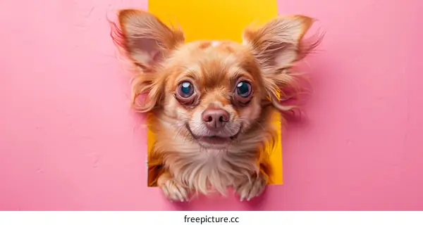 A curious chihuahua peeking with wide eyes