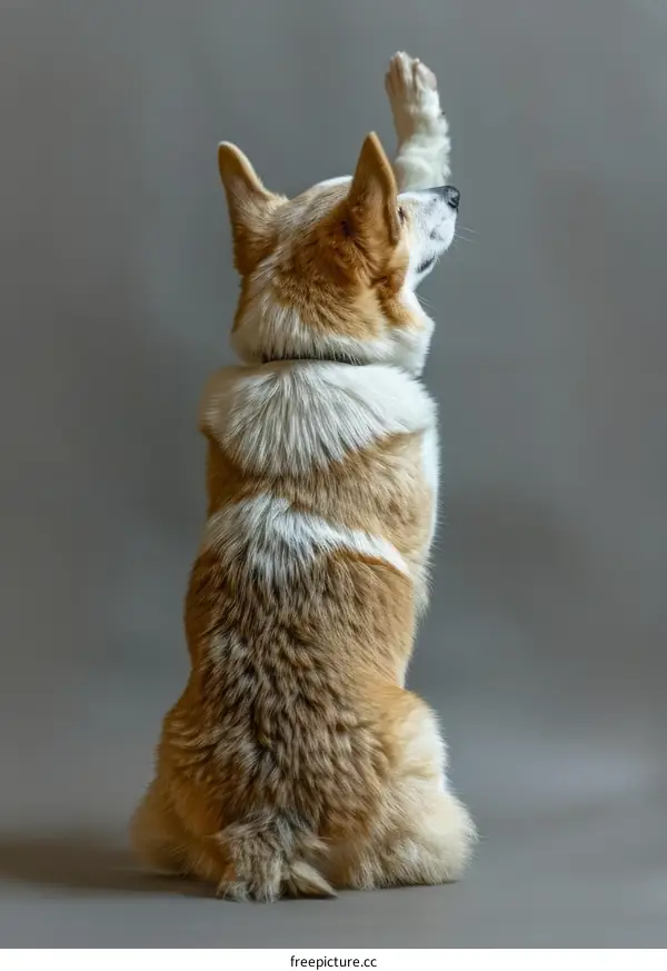 Playful Corgi Dog Sitting with Paw Raised
