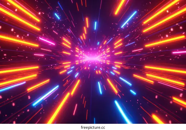 Abstract glowing neon light streaks in space