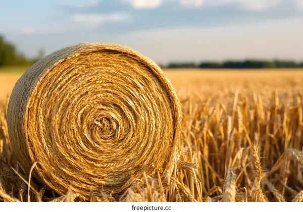 Hay Bale In Golden Wheat Field