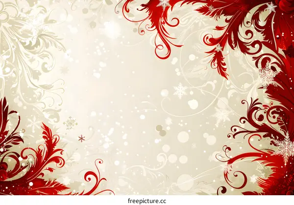 Red and White Christmas Background with Snowflakes