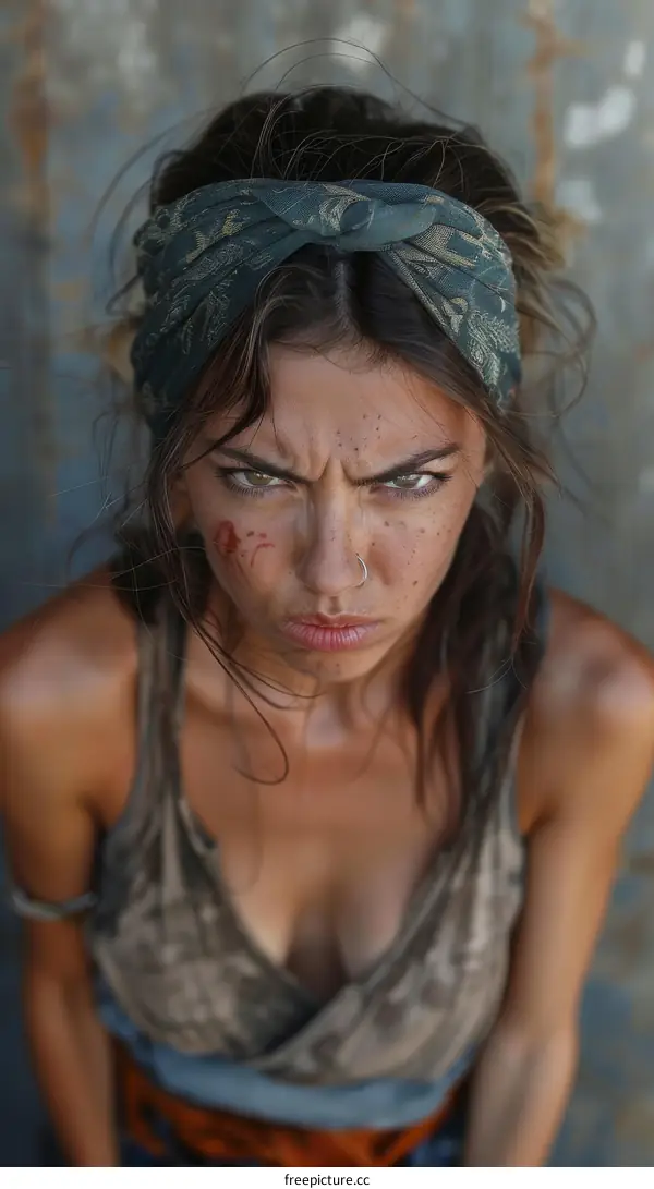 Close Up Portrait of a Woman with Angry Expression