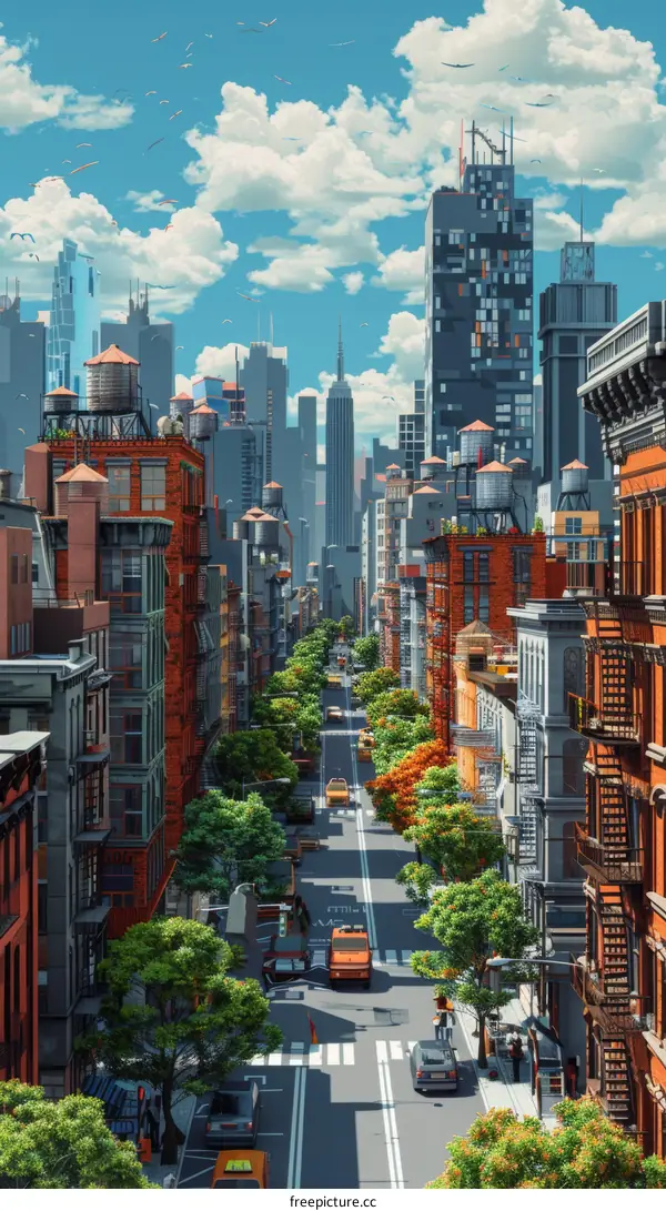 Urban Cityscape with Buildings and Trees