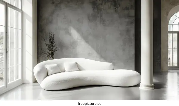 Modern Minimalist White Sectional Sofa in a Stylish Loft Space