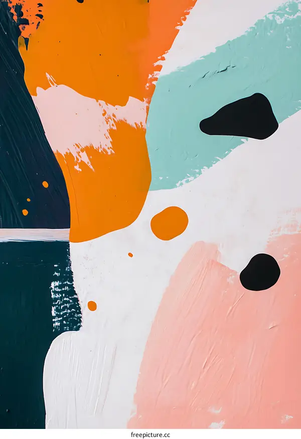 Abstract Painting With Orange, Pink, Blue, and Black