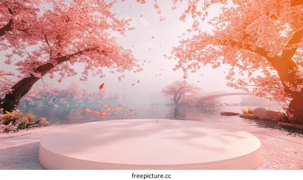 Beautiful Cherry Blossom Scene with Empty Display Area