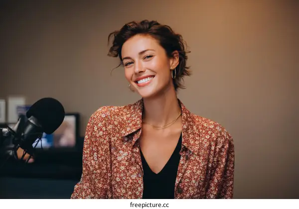 Podcast Host Woman in Studio Smiling