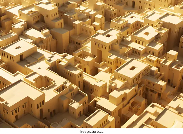 3D Model of an Ancient City with Geometric Buildings