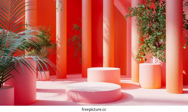 Vibrant Coral  Modern Interior Design Illustration