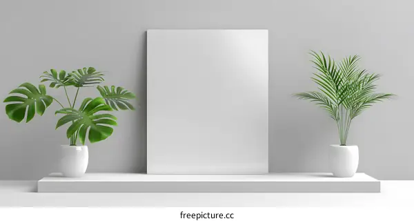 White Blank Canvas Mockup with Green Plants