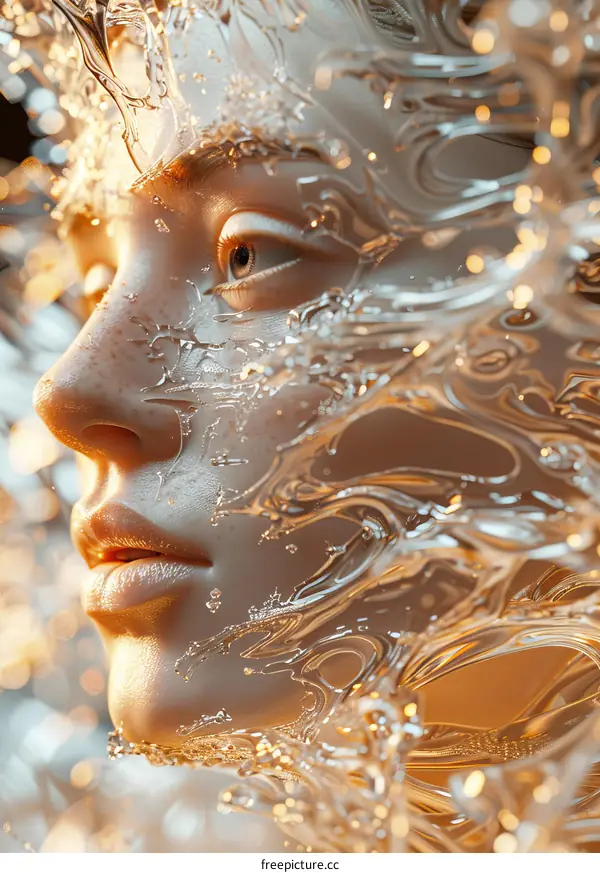 Woman with liquid gold flowing over her face