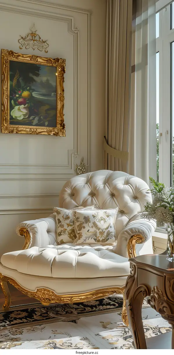 Elegant Cream-Colored Luxurious Living Room with Golden Accent