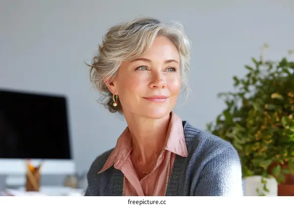 Thoughtful Senior Woman Portrait in Office Setting