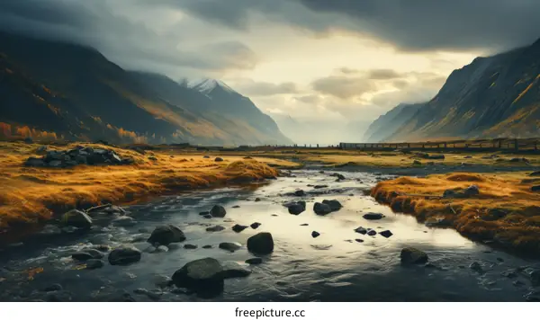 Mountain Valley River Landscape with Stunning Scenery