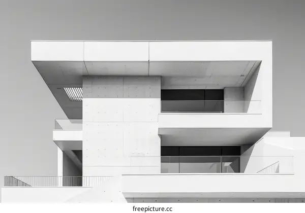 Balcony and Terrace of a Modern Minimalist Villa With Large Windows