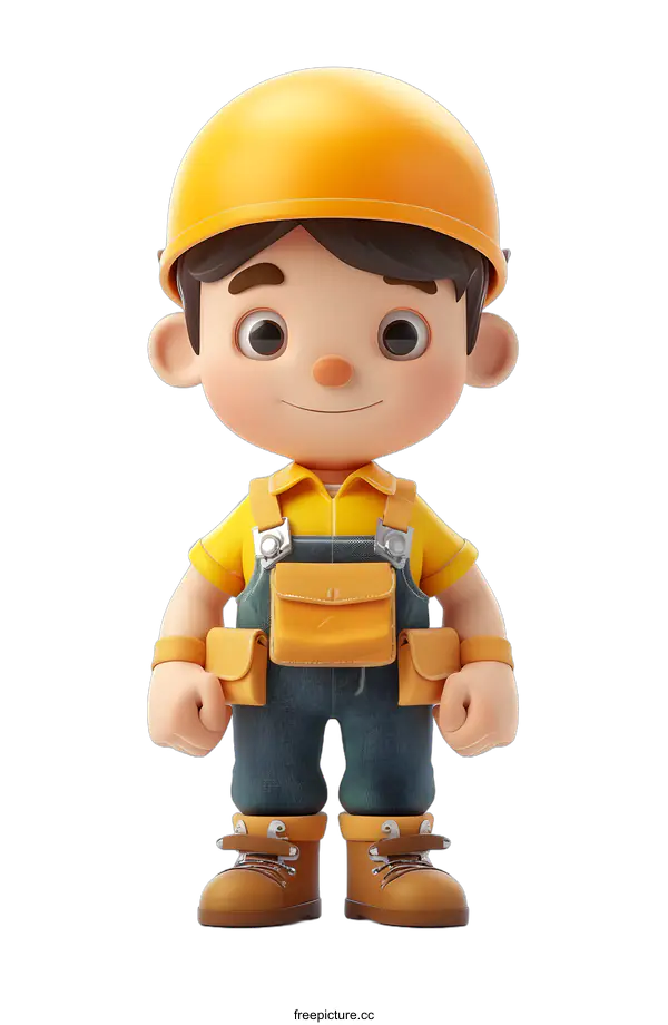 [Transparent Background PNG]3D Cartoon Worker Character Smiling