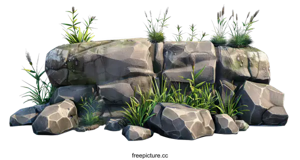 [Transparent Background PNG]A Rock Formation With Plants