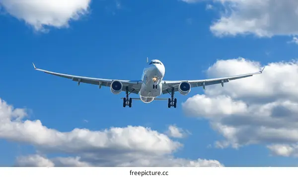 Airplane Landing in a Cloudy Sky