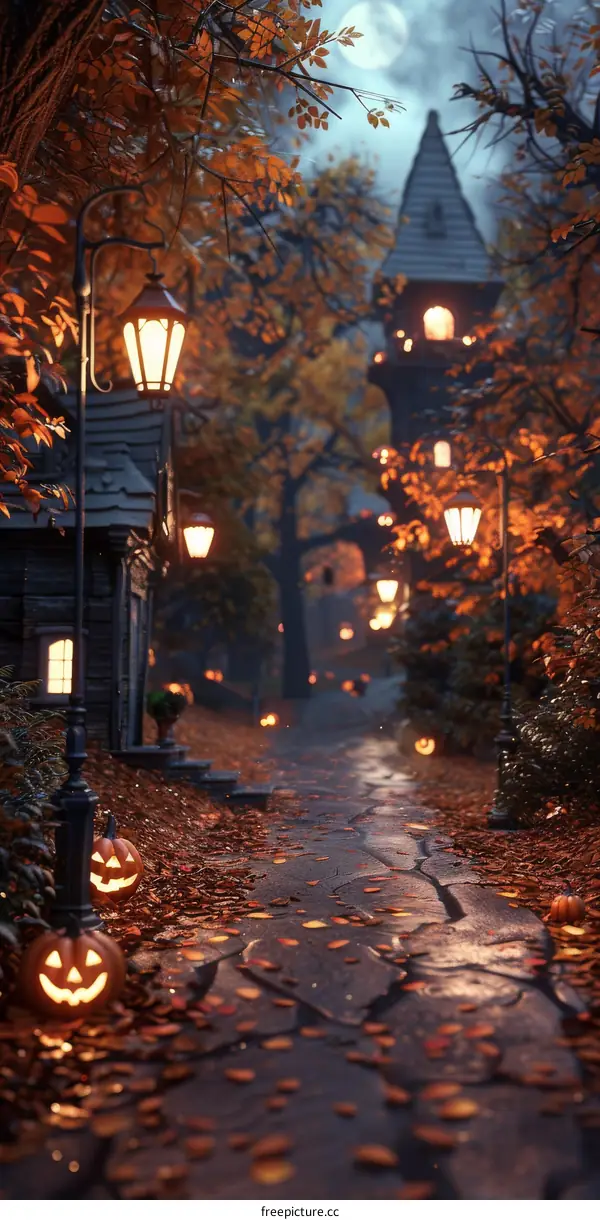 Spooky Halloween night in a creepy village