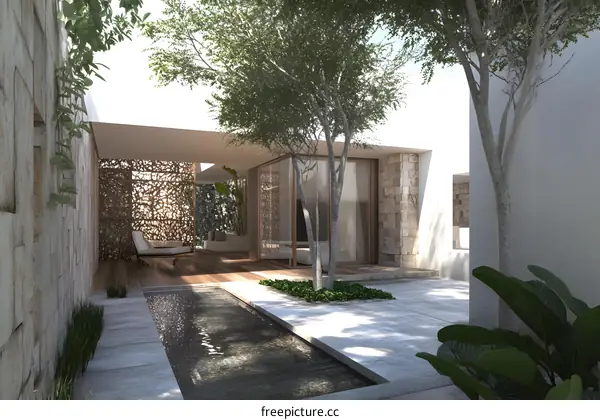 Modern Minimalist Architecture with a Small Water Feature