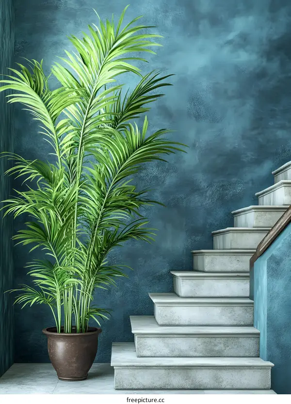 Green Plant And Stone Stairs Interior Design