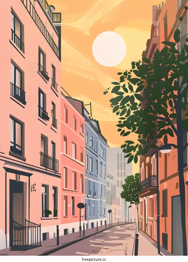 Colorful Buildings on a Narrow Street in Europe