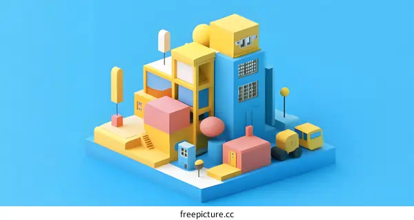 Colorful 3D Illustration of a Small City