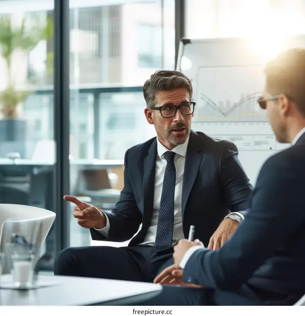 Two businessmen having a meeting in an office