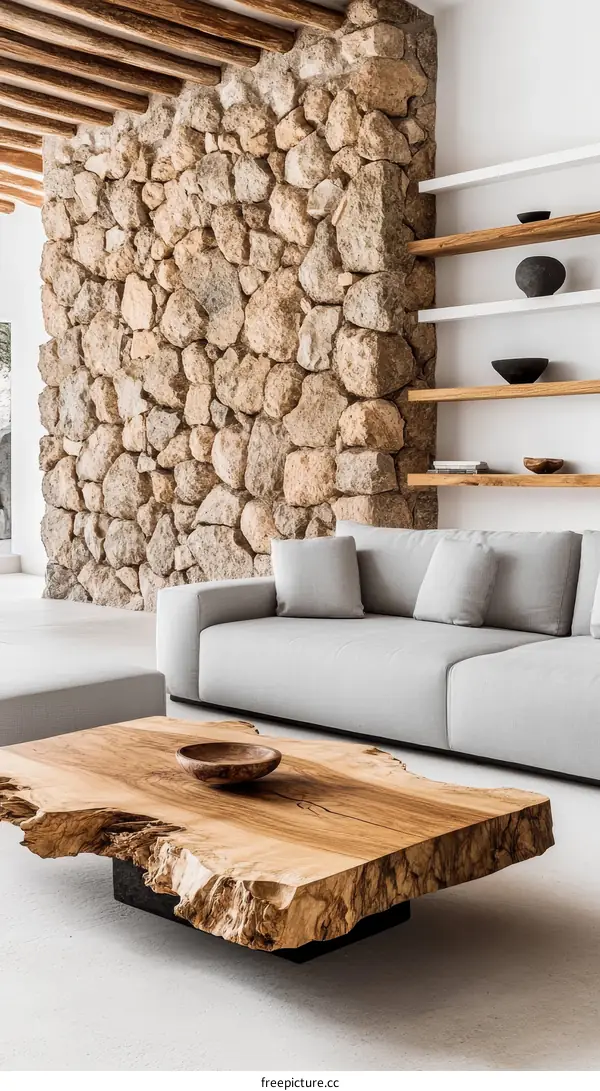 Modern Minimalist Living Room with Rustic Wooden Coffee Table