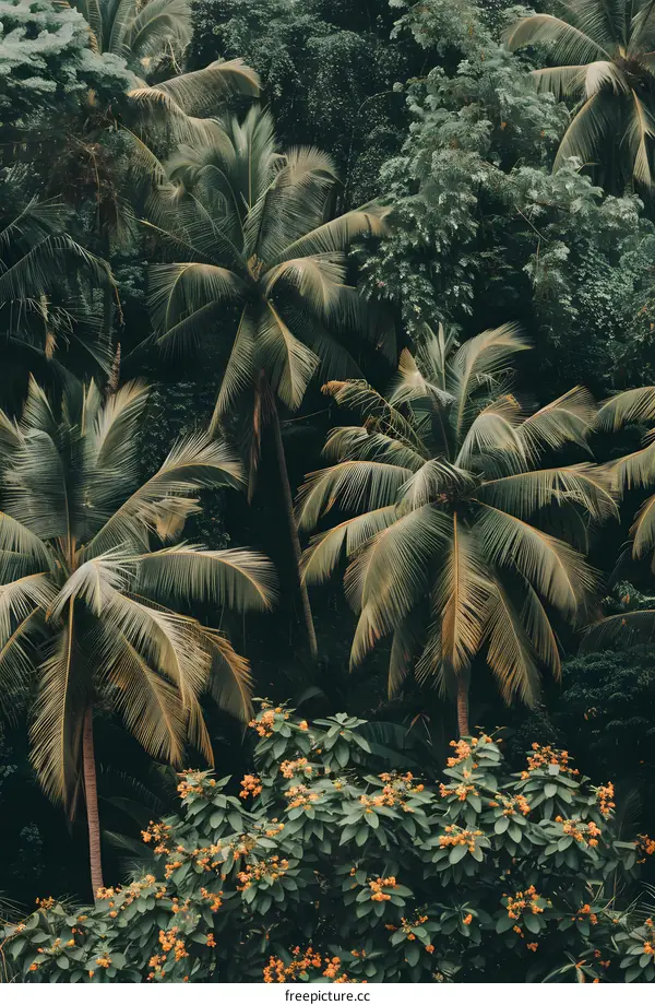 Dense Tropical Rainforest with Palm Trees and Lush Greenery