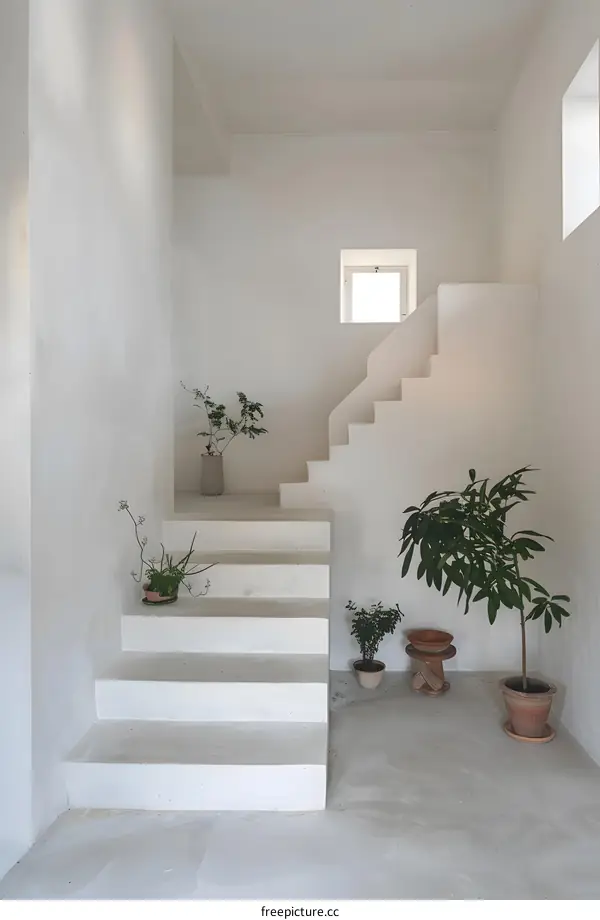 Minimalist Interior Design with White Walls and Staircase