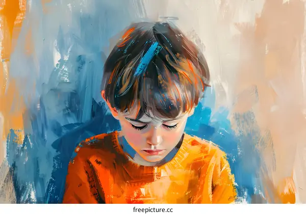 portrait of a sad looking boy with his eyes closed