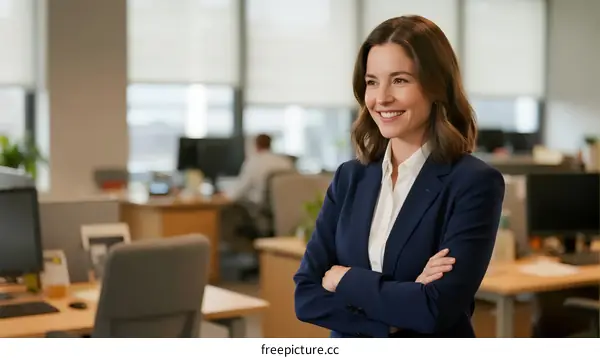 Professional Businesswoman Standing with Arms Crossed in Modern Office