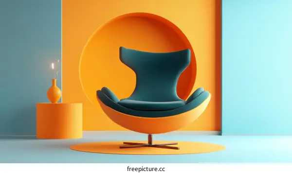 Modern Geometric Orange and Teal Living Room Interior Design