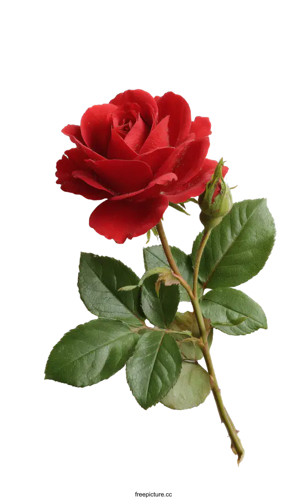 [Transparent Background PNG]Stunning Red Rose with Delicate Green Leaves