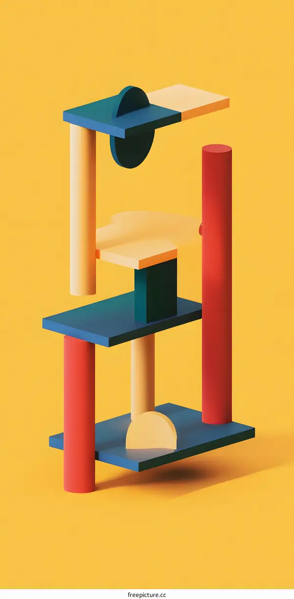 Abstract Geometric Shapes Stacked On Yellow Background