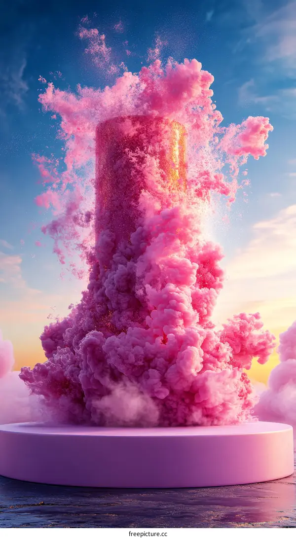 Abstract Pink Smoke Column on a Platform