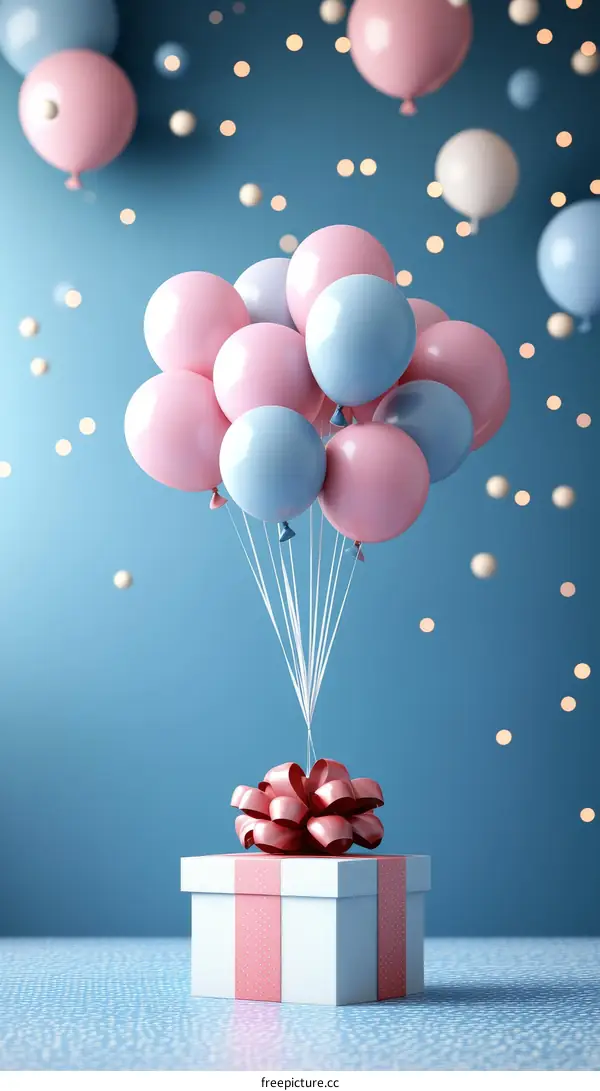 Pink and Blue Balloons Gift Box Illustration