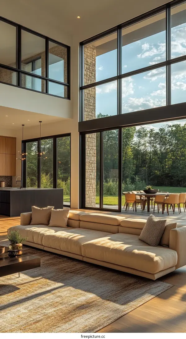 Modern Farmhouse Living Room with Large Windows