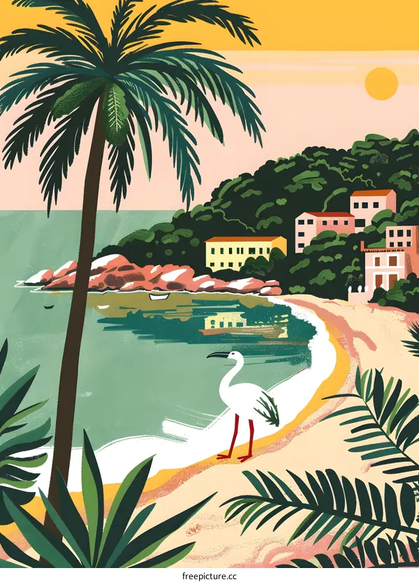 Palm Tree On Tropical Beach Illustration