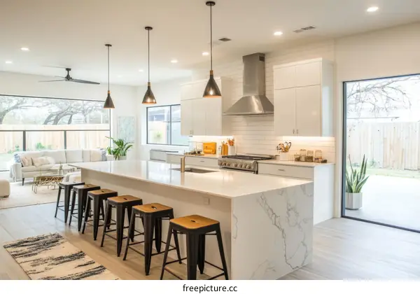 Modern Kitchen Interior Design with Large Windows