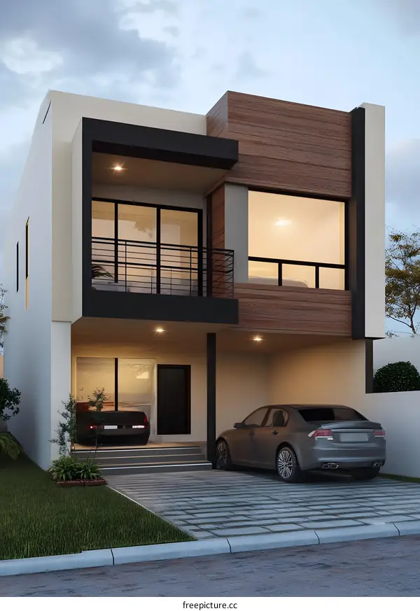 Modern Home Design with Balcony and Carport