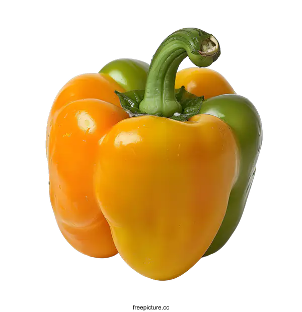[Transparent Background PNG]Close Up of a Yellow and Green Bell Pepper