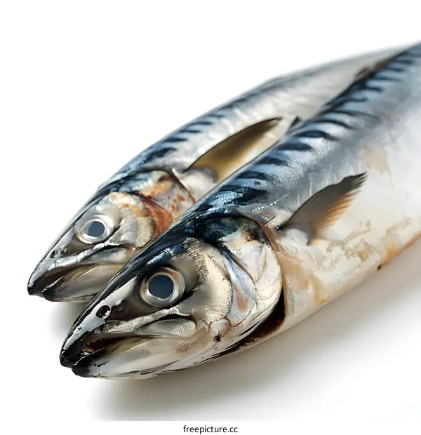Two Fresh Mackerel on White Background