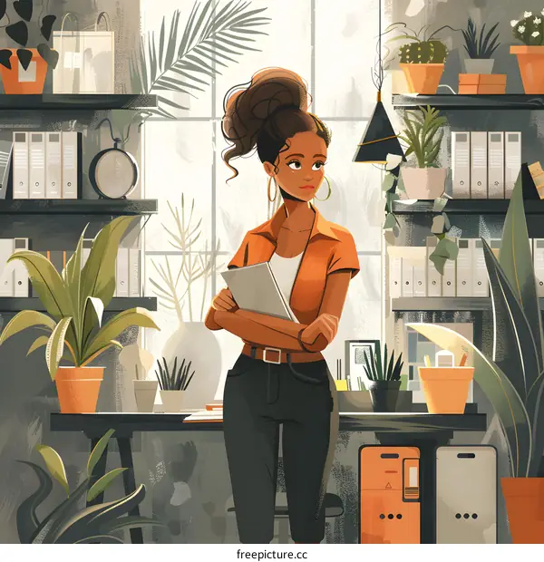 Confident businesswoman standing in front of a window in her office