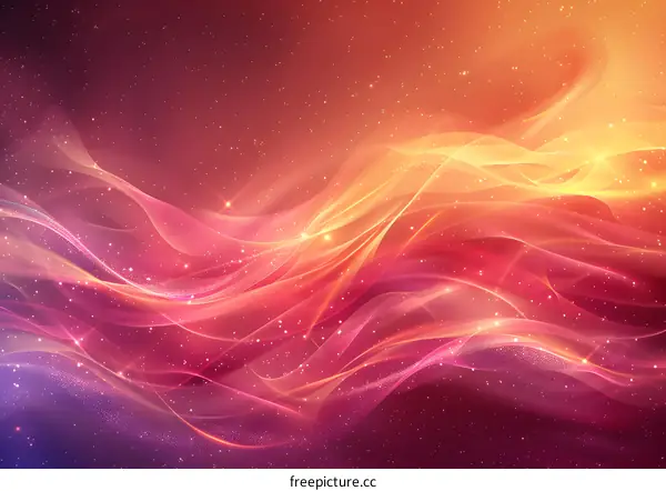 Red and pink waves with glowing light dots