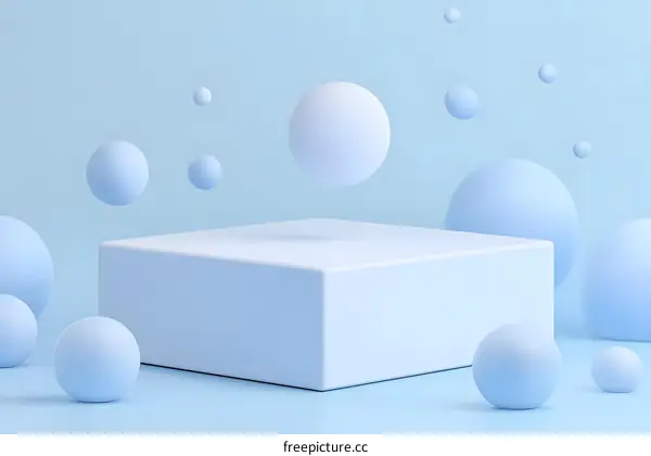Blue Minimalist 3D Background With Floating Spheres