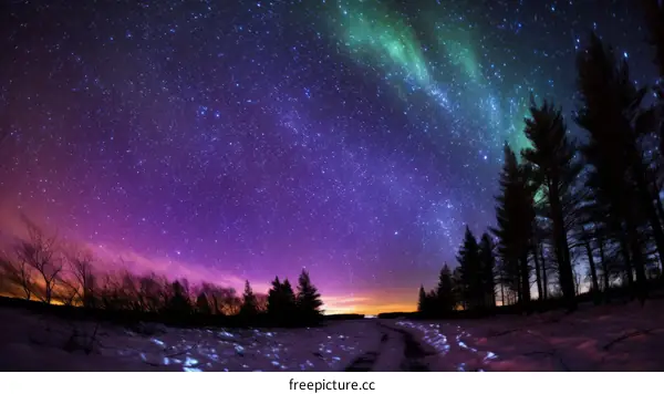 Spectacular Northern Lights over Winter Snowscape Landscape